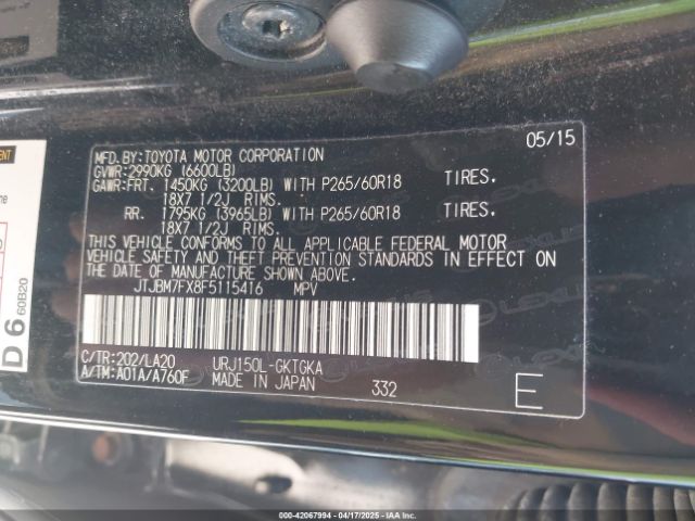 JTJBM7FX8F5115416 Lexus GX 460