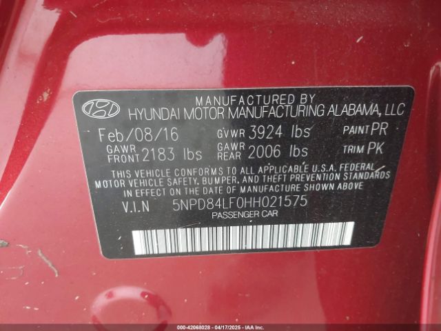 5NPD84LF0HH021575 Hyundai ELANTRA SE
