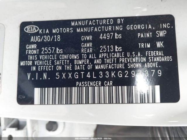 2019 KIA OPTIMA 5XXGT4L33KG297379 Photo 8