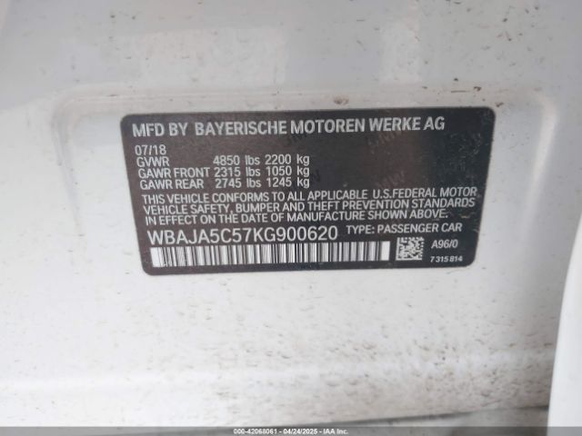 2019 BMW 530I WBAJA5C57KG900620 Photo 8