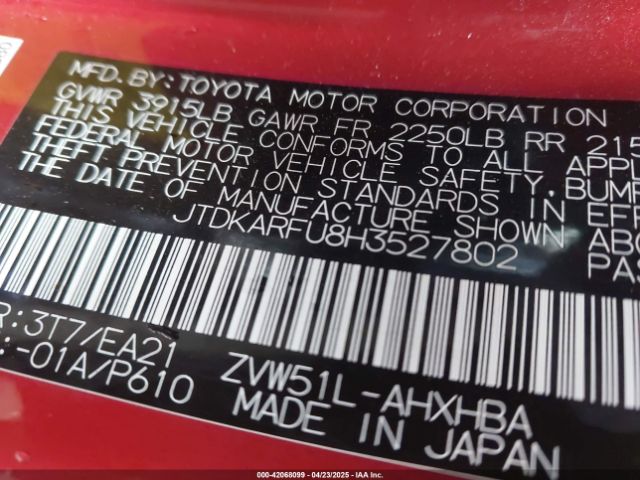 JTDKARFU8H3527802 Toyota Prius Four Touring
