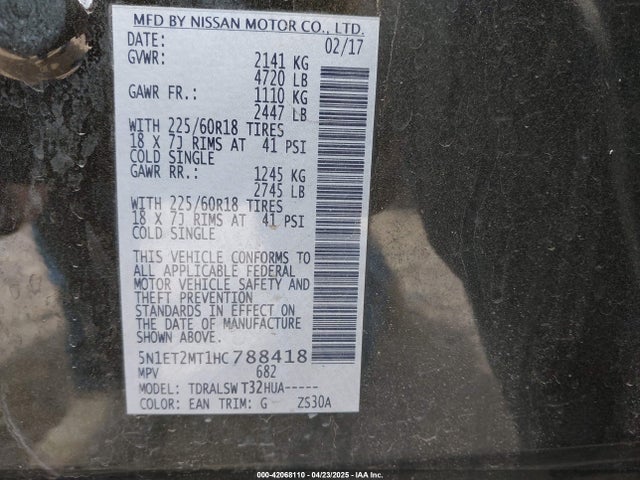 5N1ET2MT1HC788418 Nissan Rogue