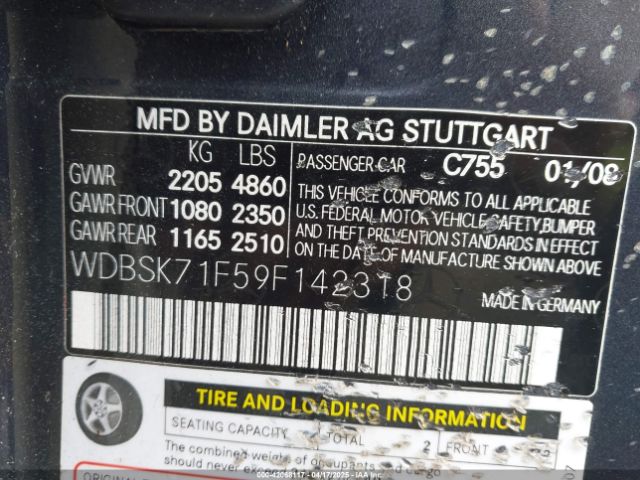 2009 MERCEDES-BENZ SL 550 WDBSK71F59F142318 Photo 8