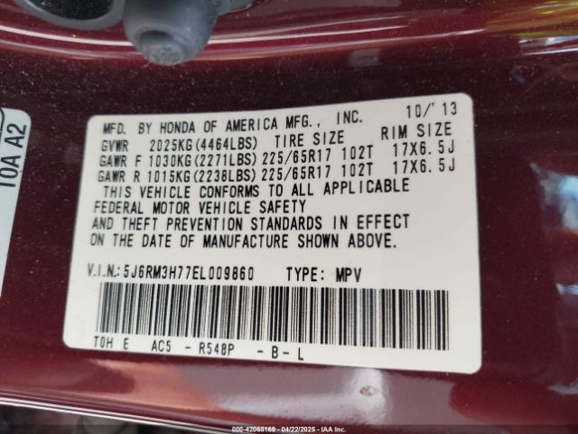5J6RM3H77EL009860 Honda Cr-v Ex-l