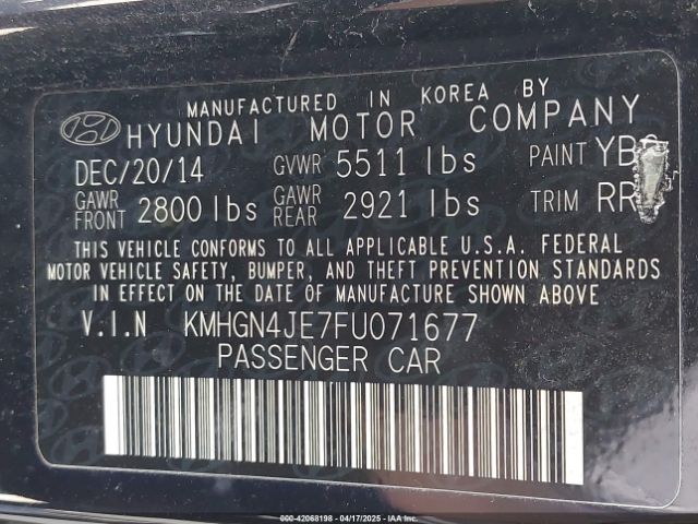 KMHGN4JE7FU071677 Hyundai Genesis 3.8