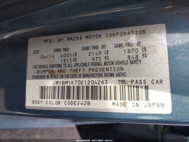 JM1BM1K70E1204263 Mazda Mazda3 I Sport