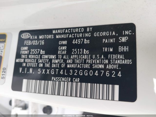 5XXGT4L32GG047624 KIA Optima Lx