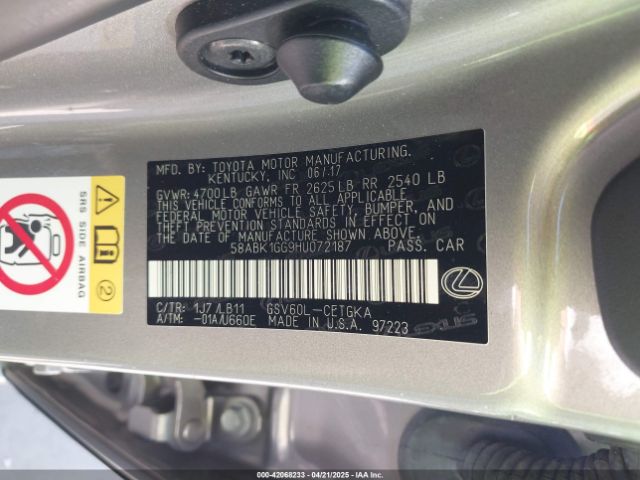 58ABK1GG9HU072187 Lexus ES 350