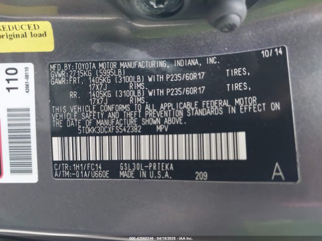 2015 TOYOTA SIENNA 5TDKK3DCXFS542382 Photo 8