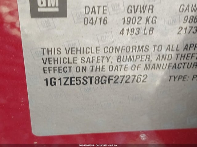 1G1ZE5ST8GF272762 Chevrolet MALIBU 1LT