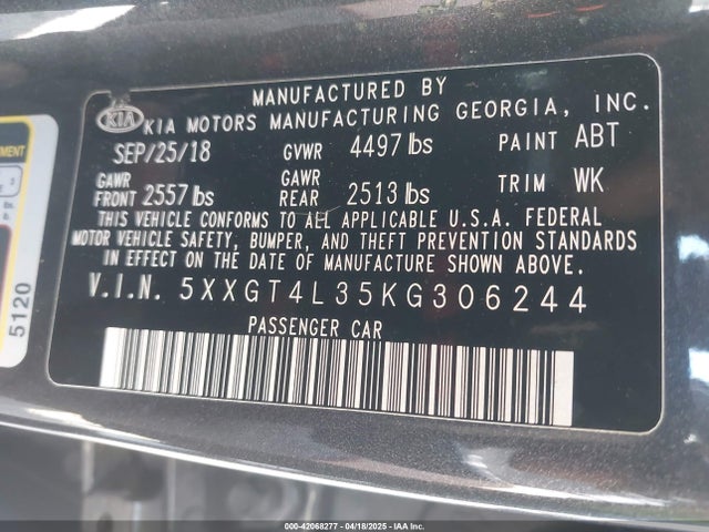 5XXGT4L35KG306244 KIA Optima Lx