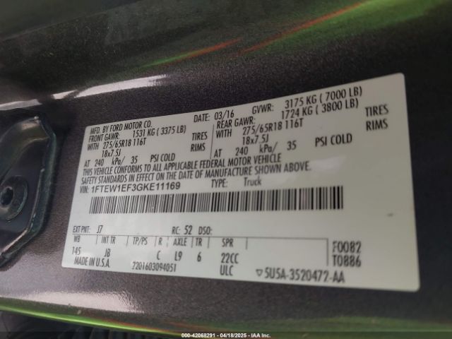 1FTEW1EF3GKE11169 Ford F-150 Xlt
