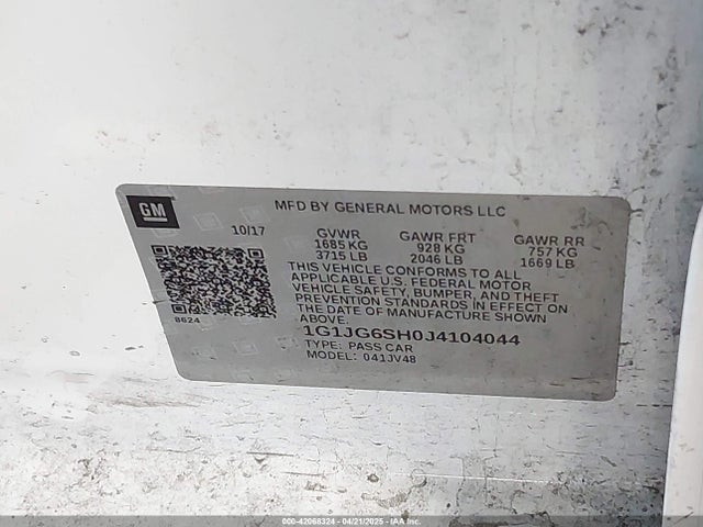 1G1JG6SH0J4104044 Chevrolet Sonic Lt Auto