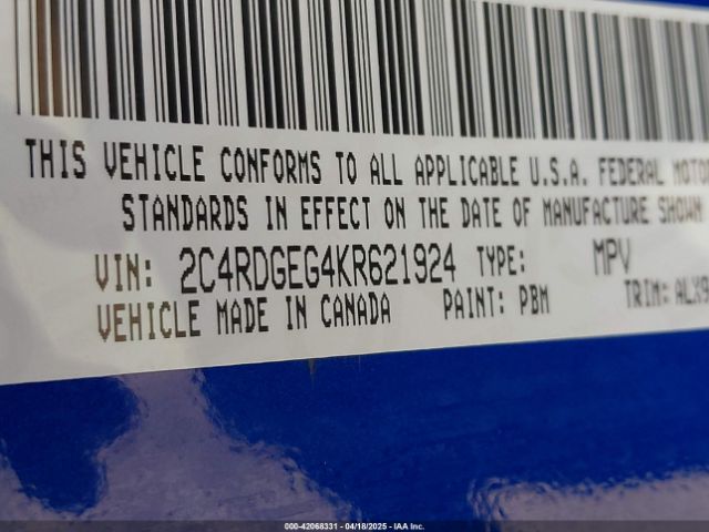 2C4RDGEG4KR621924 Dodge Grand Caravan Gt