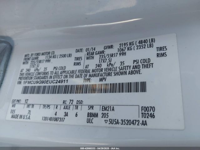 1FMCU9G90EUC24911 Ford ESCAPE SE