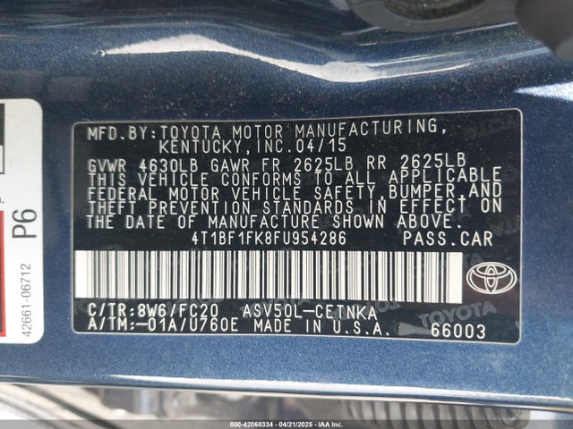 4T1BF1FK8FU954286 Toyota CAMRY LE