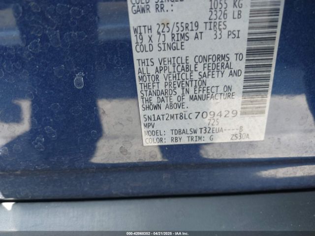 5N1AT2MT8LC709429 Nissan Rogue Sl Fwd