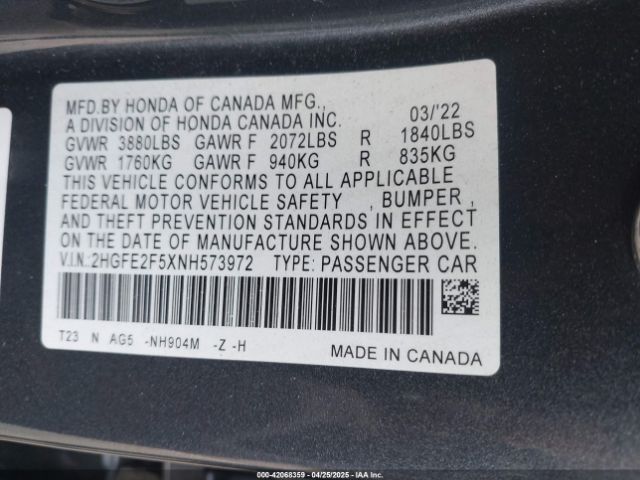 2HGFE2F5XNH573972 Honda k20c2