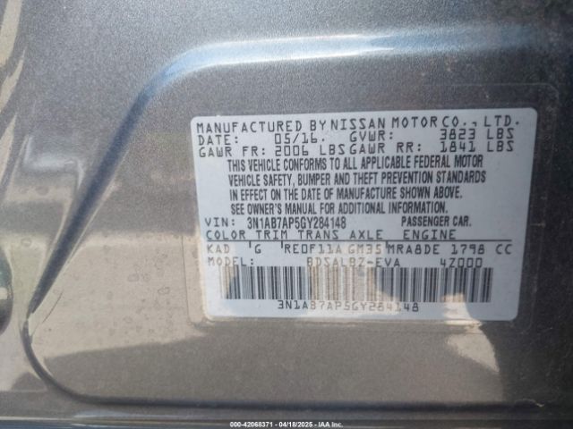 3N1AB7AP5GY284148 Nissan SENTRA S