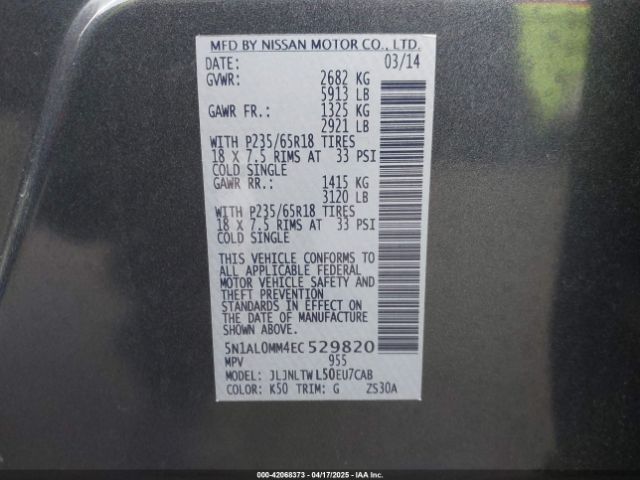 5N1AL0MM4EC529820 Infiniti QX60