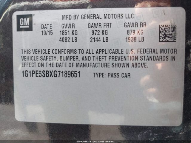 1G1PE5SBXG7189651 Chevrolet Cruze Limited 1lt Auto