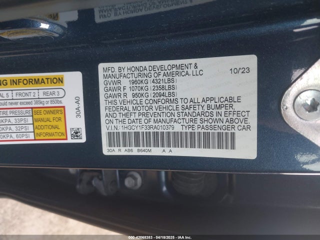 1HGCY1F33RA010379 Honda ACCORD EX