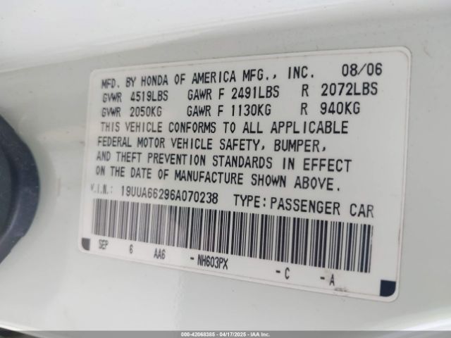 2006 ACURA TL 19UUA66296A070238 Photo 8