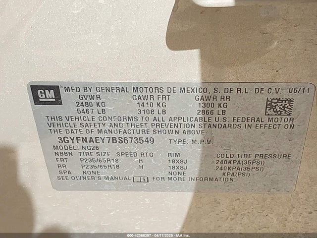 2011 CADILLAC SRX 3GYFNAEY7BS673549 Photo 8