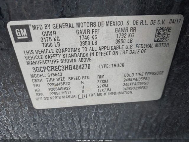 3GCPCREC3HG404270 Chevrolet Silverado 1500 1lt