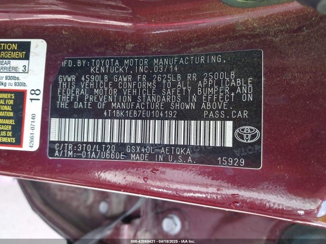 4T1BK1EB7EU104192 Toyota 2gr-fe