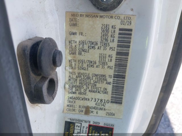 1N6AD0CW9KN737810 Nissan Frontier Sv