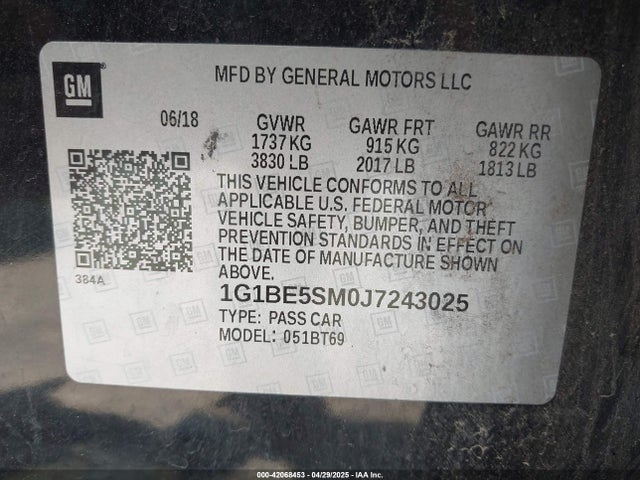 1G1BE5SM0J7243025 Chevrolet Cruze Lt Auto