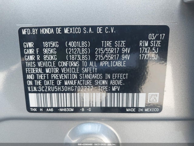 3CZRU5H30HG702277 Honda HR-V LX