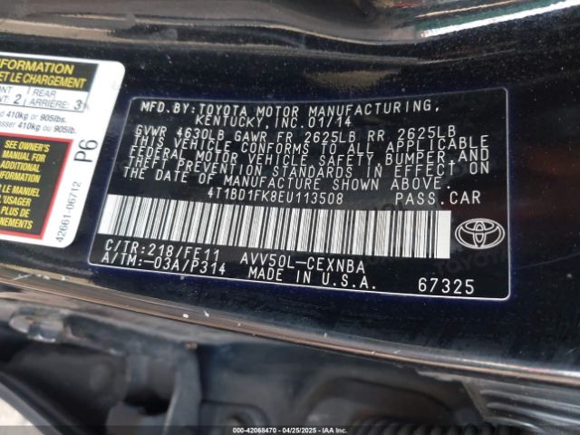 4T1BD1FK8EU113508 Toyota Camry Hybrid Le