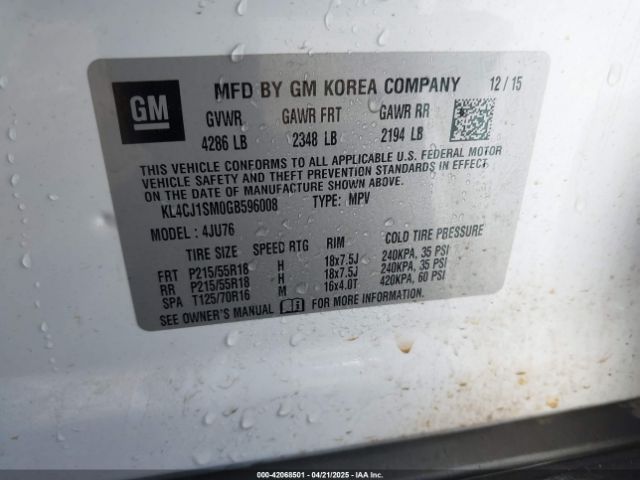 KL4CJ1SM0GB596008 Buick Encore Sport Touring