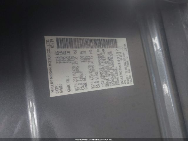 5N1AZ2MJ2KN140352 Nissan Murano Platinum