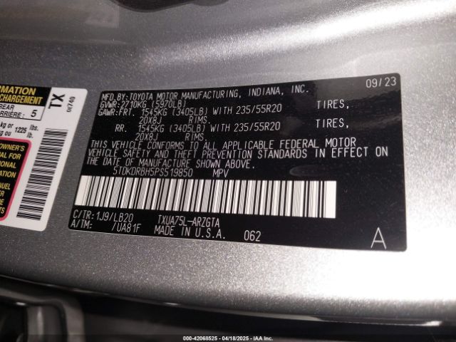 5TDKDRBH5PS519850 Toyota Highlander Limited