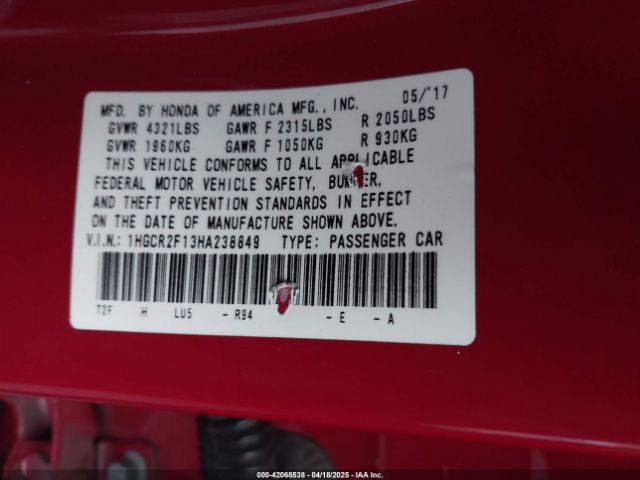 1HGCR2F13HA238849 Honda Accord Sport Se