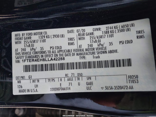 1FTER4EH8LLA42288 Ford 2020