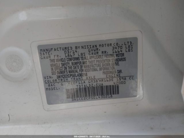 3N1CE2CP5EL430218 Nissan Versa Note Sv