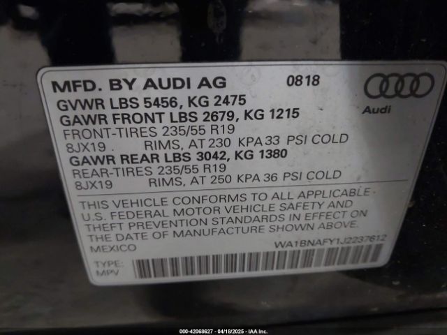 WA1BNAFY1J2237612 Audi Q5 2.0t Premium/2.0t Tech Premium