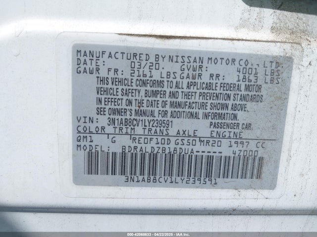 3N1AB8CV1LY239591 Nissan Sentra Sv Xtronic Cvt