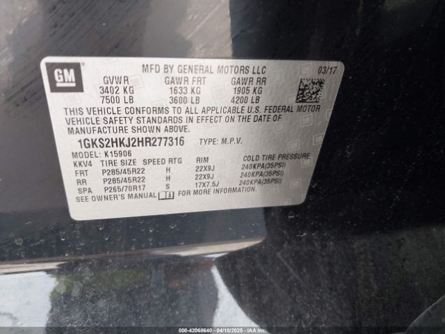 1GKS2HKJ2HR277316 GMC YUKON XL DENALI