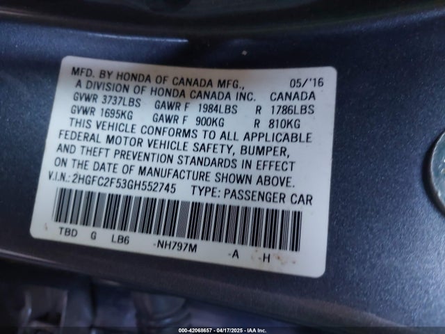 2HGFC2F53GH552745 Honda Civic Lx