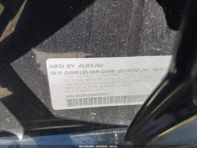 WAUBFAFL0GN009967 Audi A4 2.0t Premium