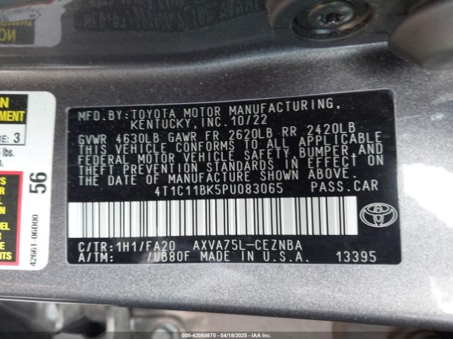4T1C11BK5PU083065 Toyota CAMRY LE