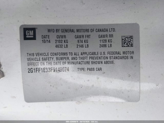 2G1FF1E33F9149074 Chevrolet Camaro 2lt