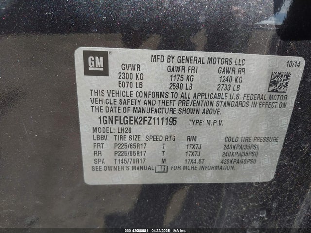 1GNFLGEK2FZ111195 Chevrolet Equinox 2lt