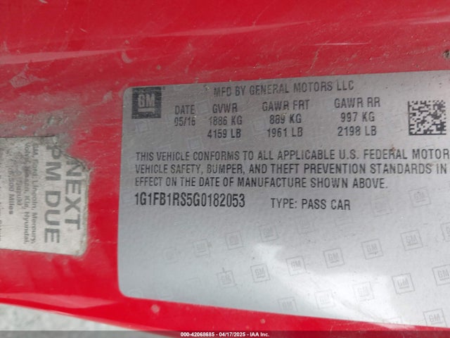 1G1FB1RS5G0182053 Chevrolet Camaro 1lt