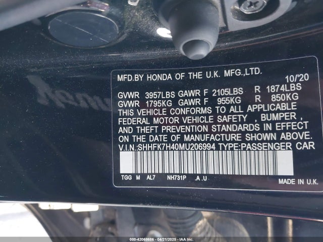 SHHFK7H40MU206994 Honda Civic Sport